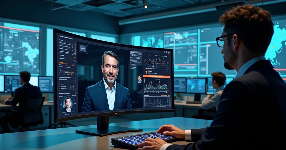 Cybersecurity team analyzing suspicious deepfake video call of a CEO 