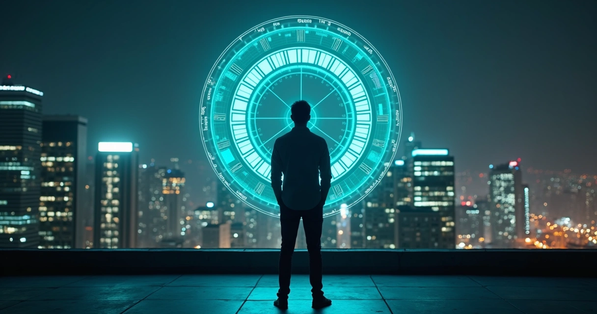 CEO de SaaS observando círculo holográfico com métricas de engenharia 