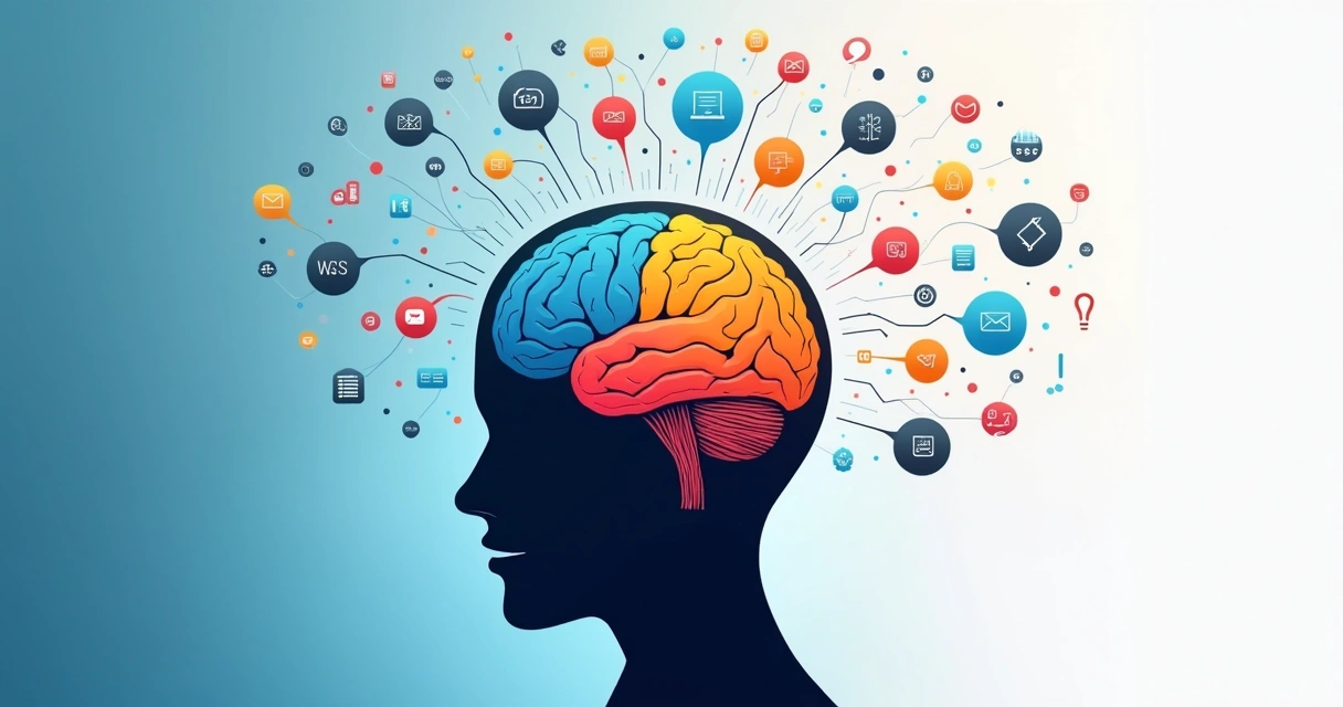 Cerebro ilustrado con áreas de atención divididas en colores distintos 