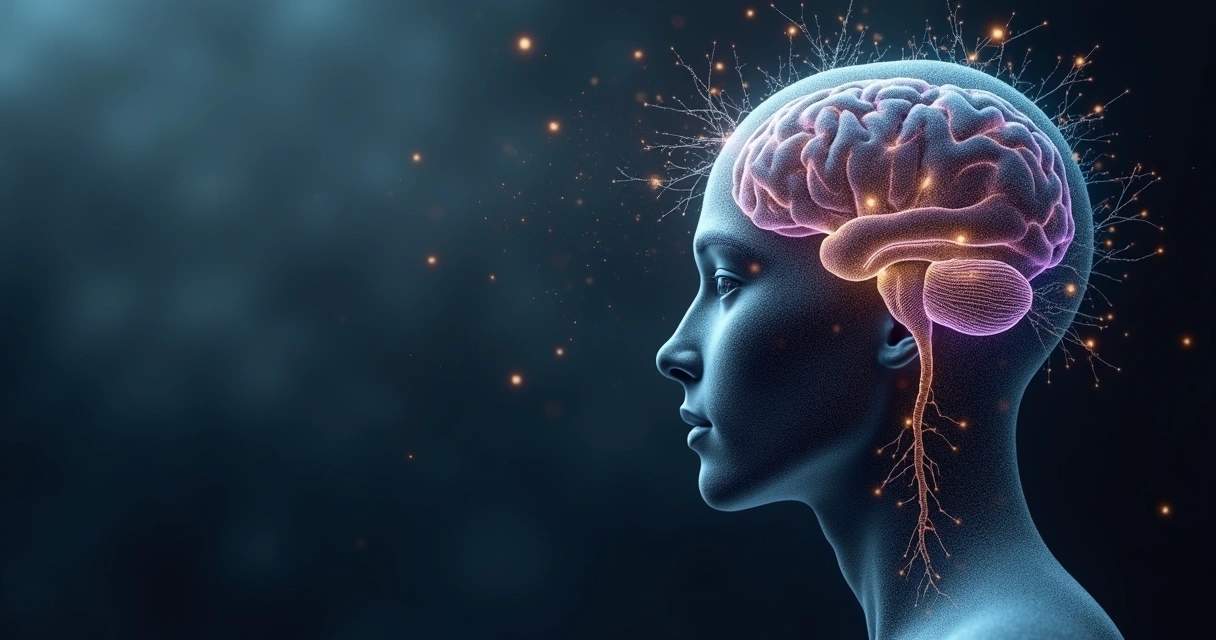 Cerebro humano iluminado con rutas neuronales cambiando de color 