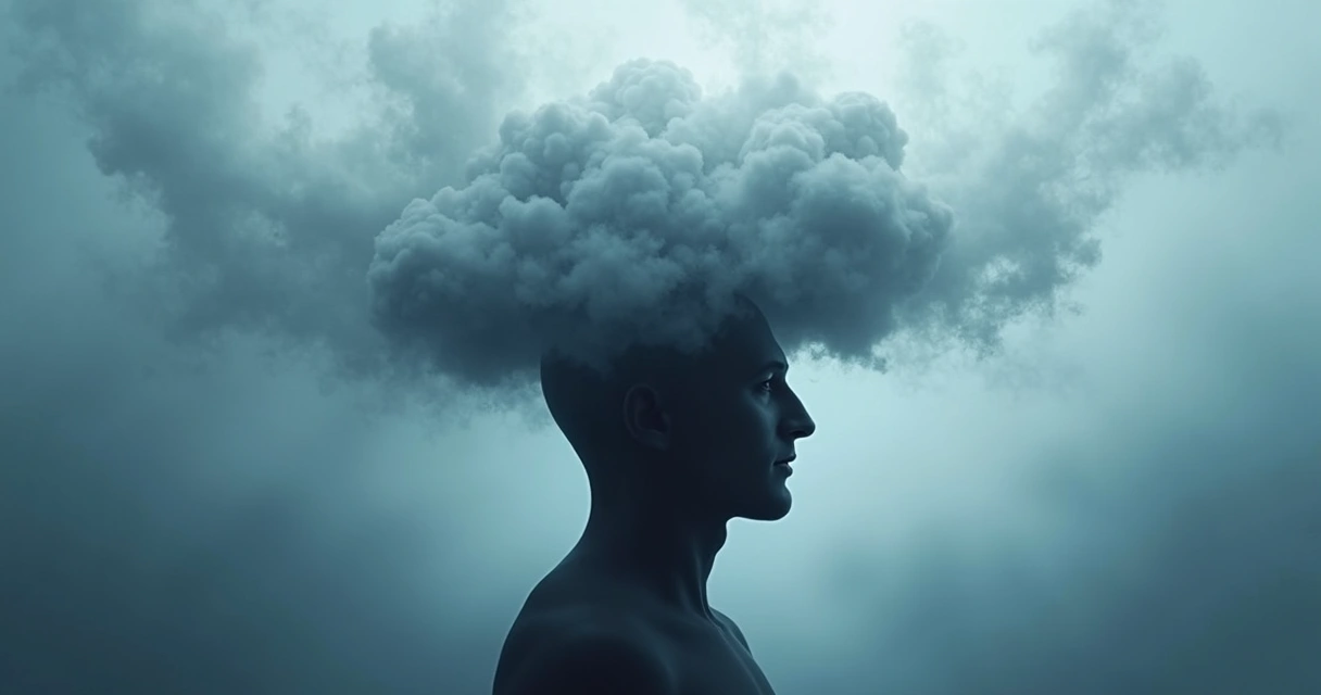 Cérebro desenhado com nuvem escura acima 