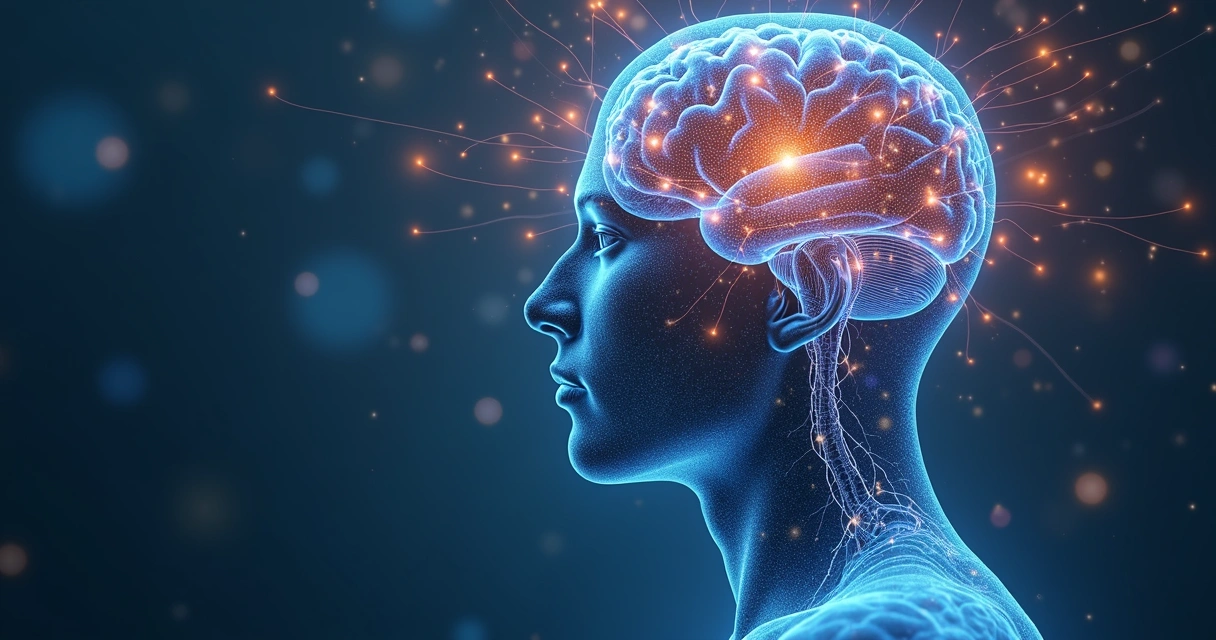 Representação artística de um cérebro e silhueta humana iluminados 