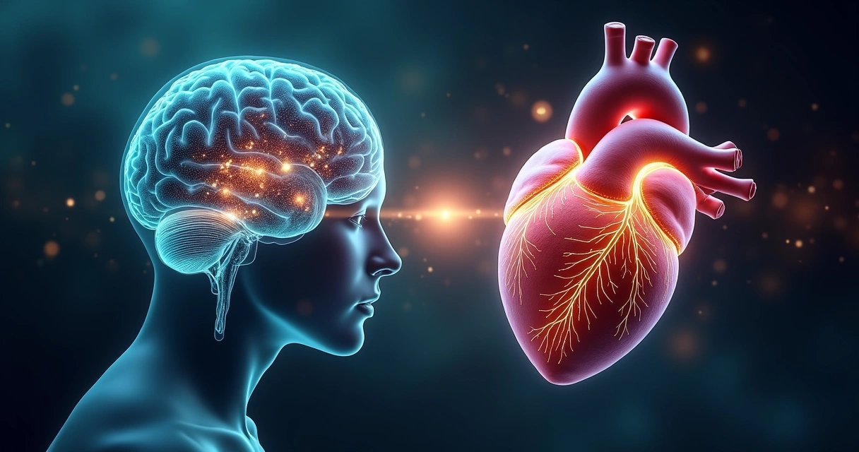 Cérebro humano e coração iluminados lado a lado simbolizando emoção e sentimento 