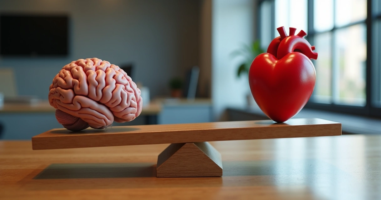 Cerebro y corazón equilibrados en una balanza moderna 