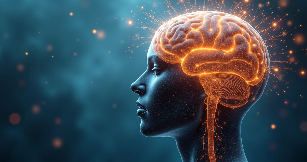 Cerebro humano iluminado con conexiones neuronales activas. 