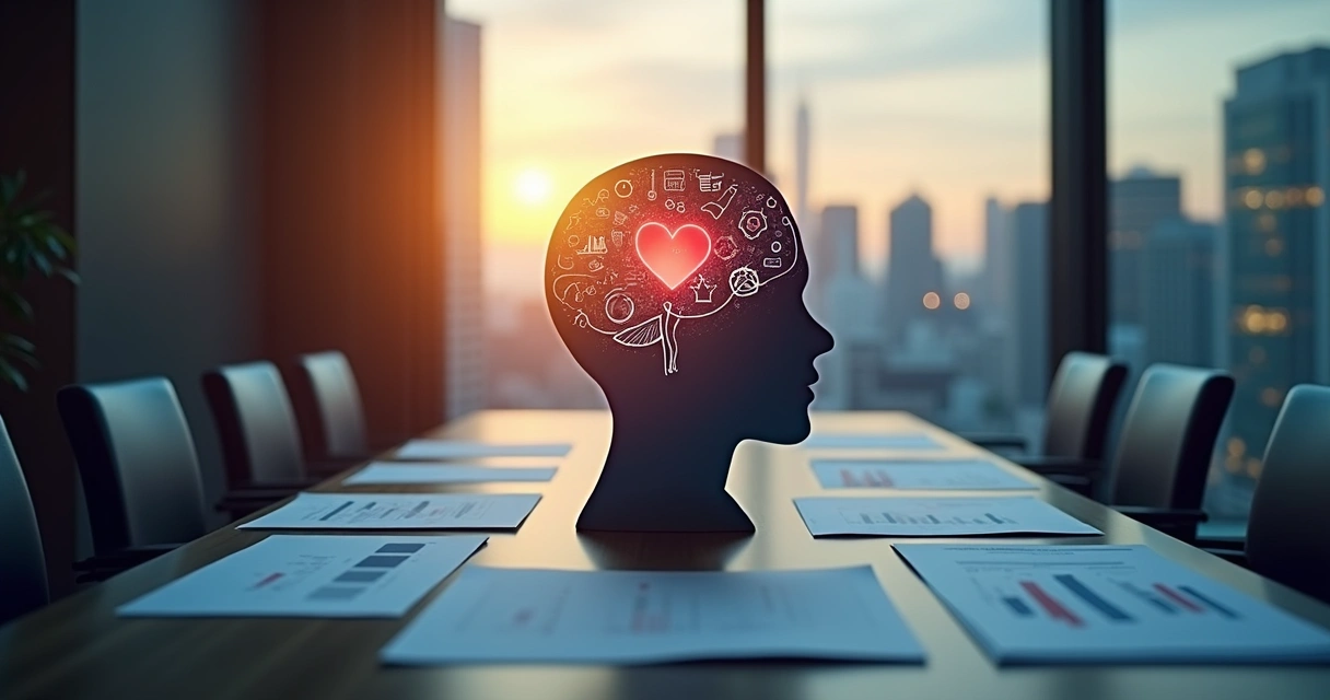 Gráfico ilustrando cérebro humano entrelaçando emoções e decisões comerciais 