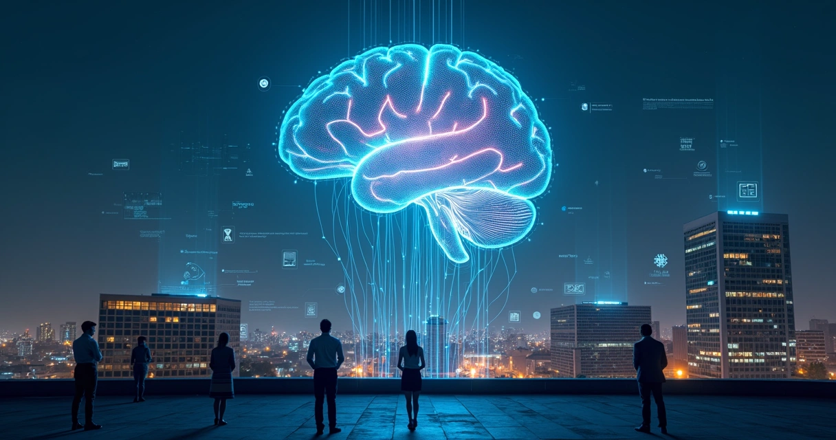 Cérebro digital de luz conectando redes de dados em fundo escuro 