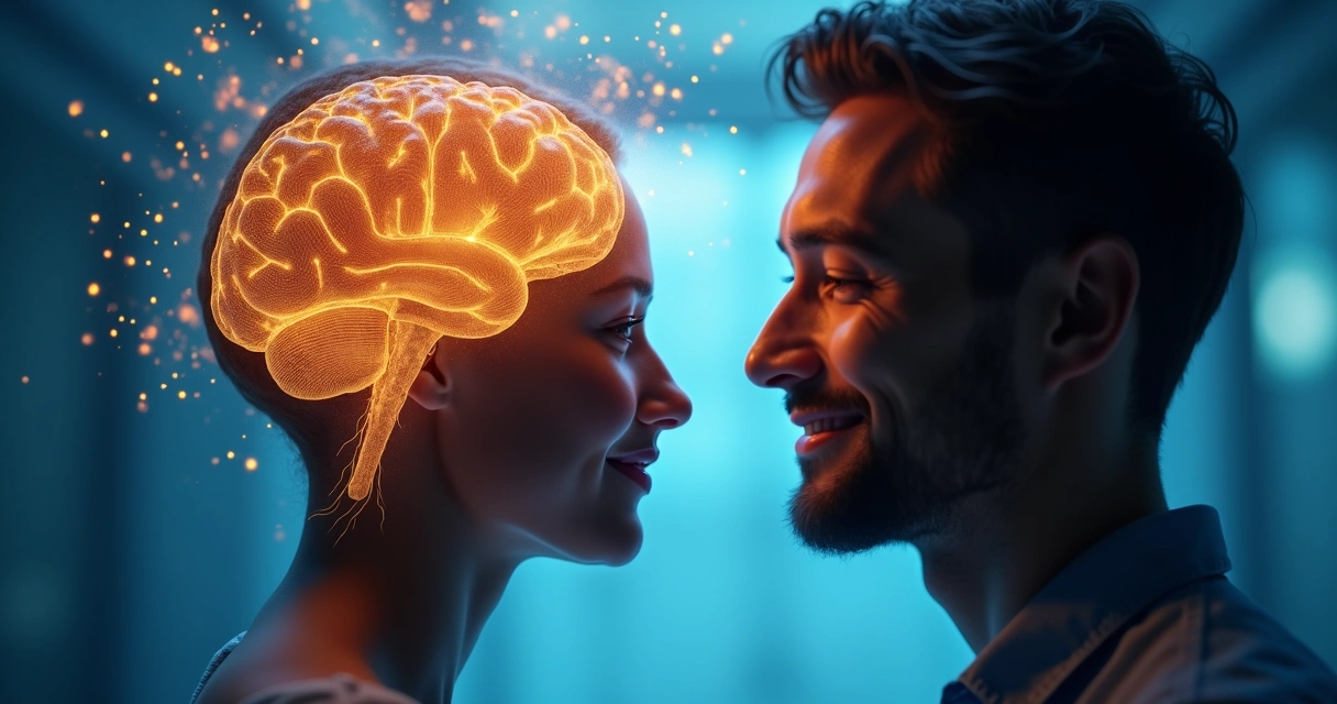 Ilustração realista de cérebro e interação social positiva 