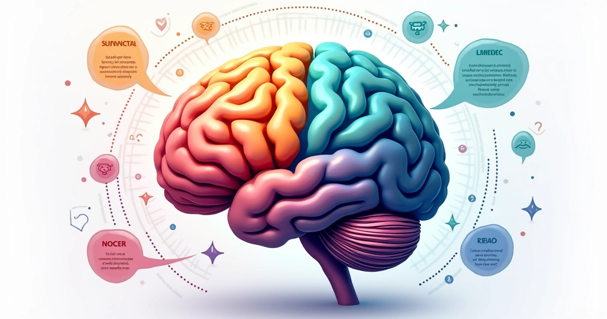 Ilustração mostrando as áreas do cérebro com destaque para emoções, razão e instintos 