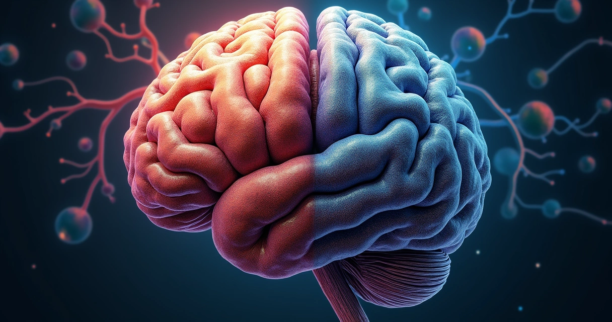 Cérebro dividido em áreas coloridas que representam emoção e razão 