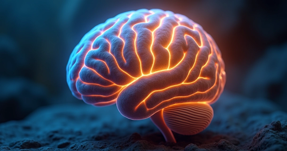 Imagem artística de um cérebro em cores vibrantes com áreas iluminadas representando gratidão 
