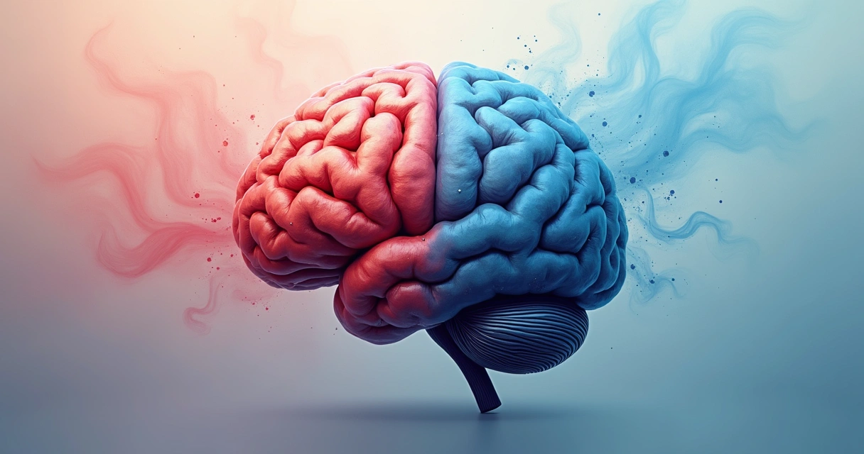 Ilustración de un cerebro en conflicto interno con emociones 