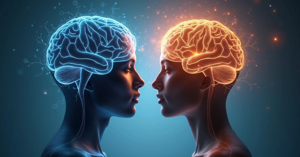 Ilustración de cerebro con conexiones y rostro en calma 
