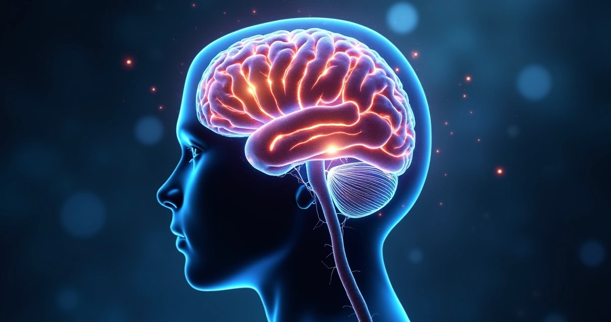 Ilustración de un cerebro humano con luces de diferentes colores que muestran la conexión entre emociones y pensamientos