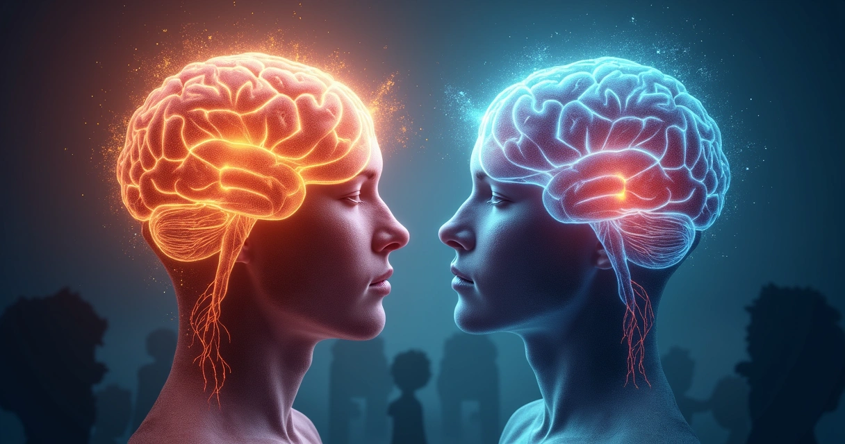 Representación visual del cerebro con caminos de emociones auténticas y aprendidas 