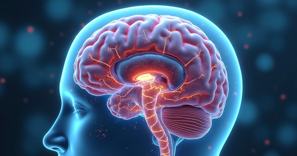 Cerebro humano con cadenas de ADN y conexiones neuronales 