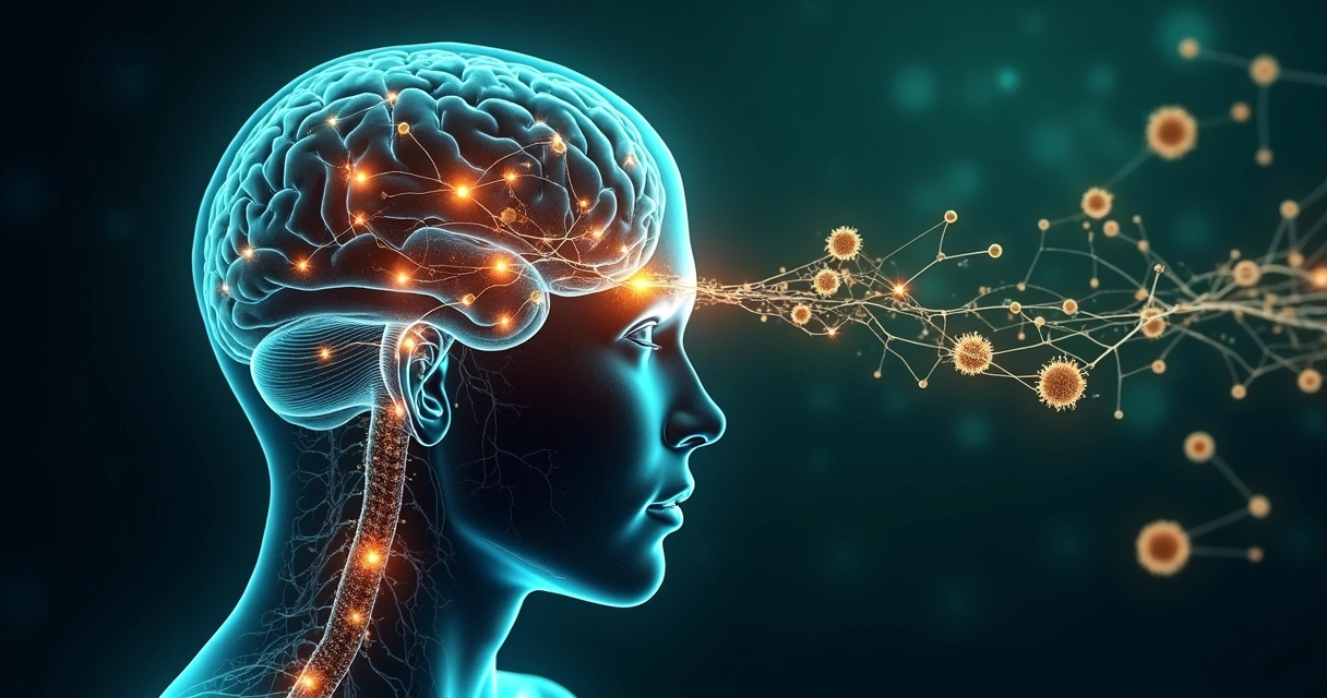 Representação artística do cérebro com vias de sinalização endocanabinoide em destaque 