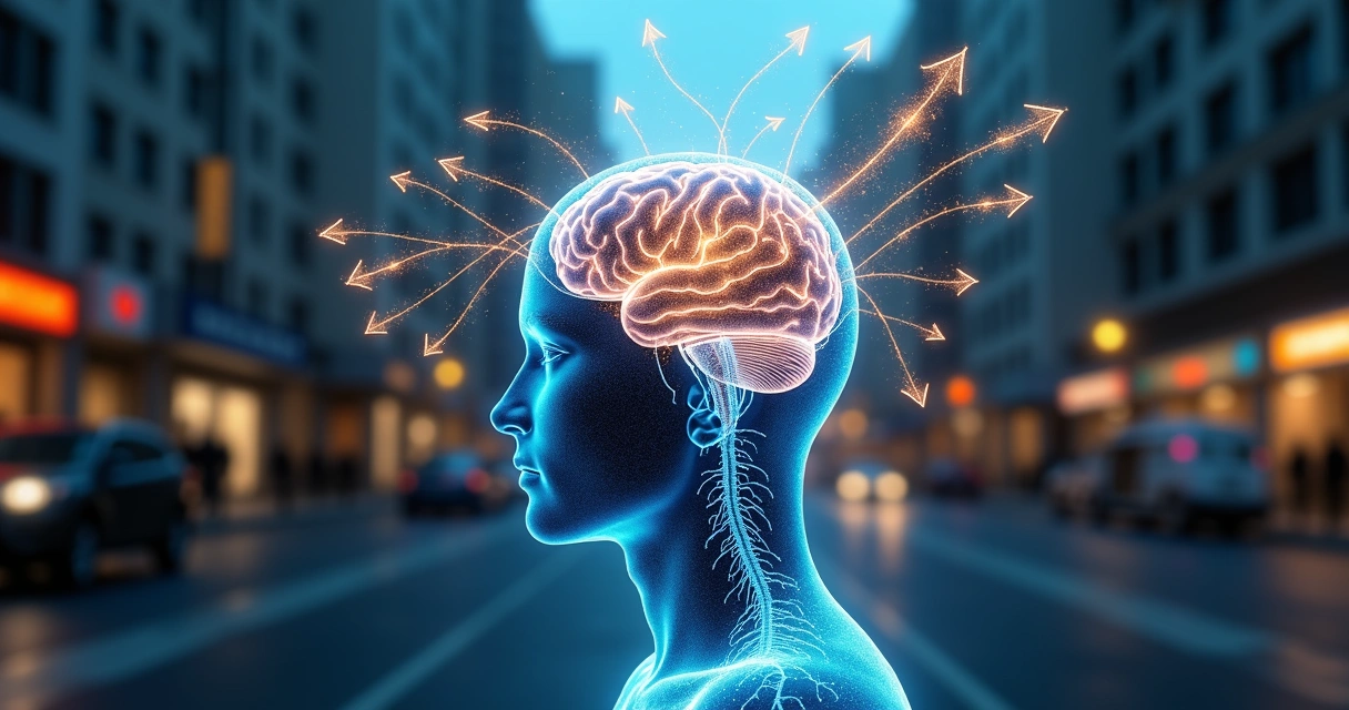 Cérebro humano iluminado enfrentando caminhos incertos e mudanças inesperadas 