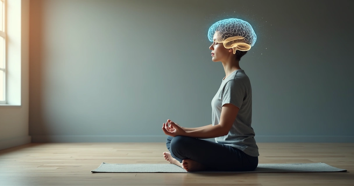 Ilustração de cérebro e pessoa meditando