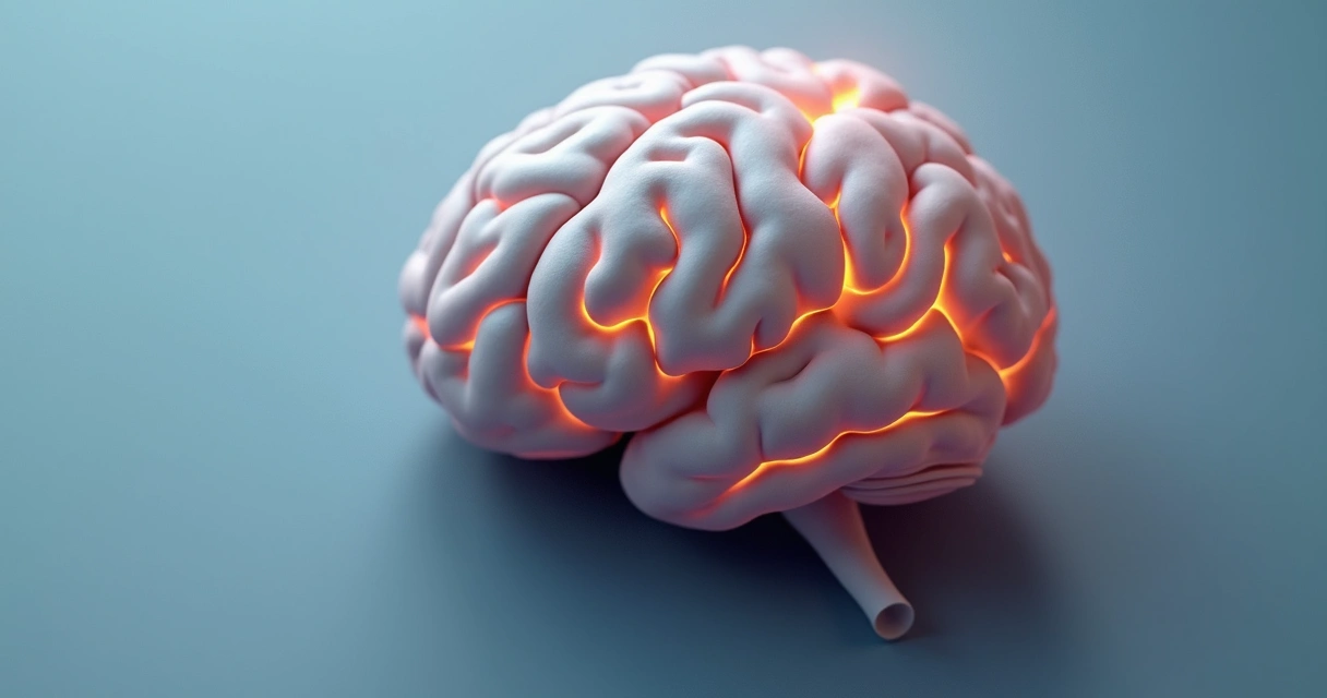 Cérebro humano visto de cima, com áreas iluminadas representando atividade de atenção 