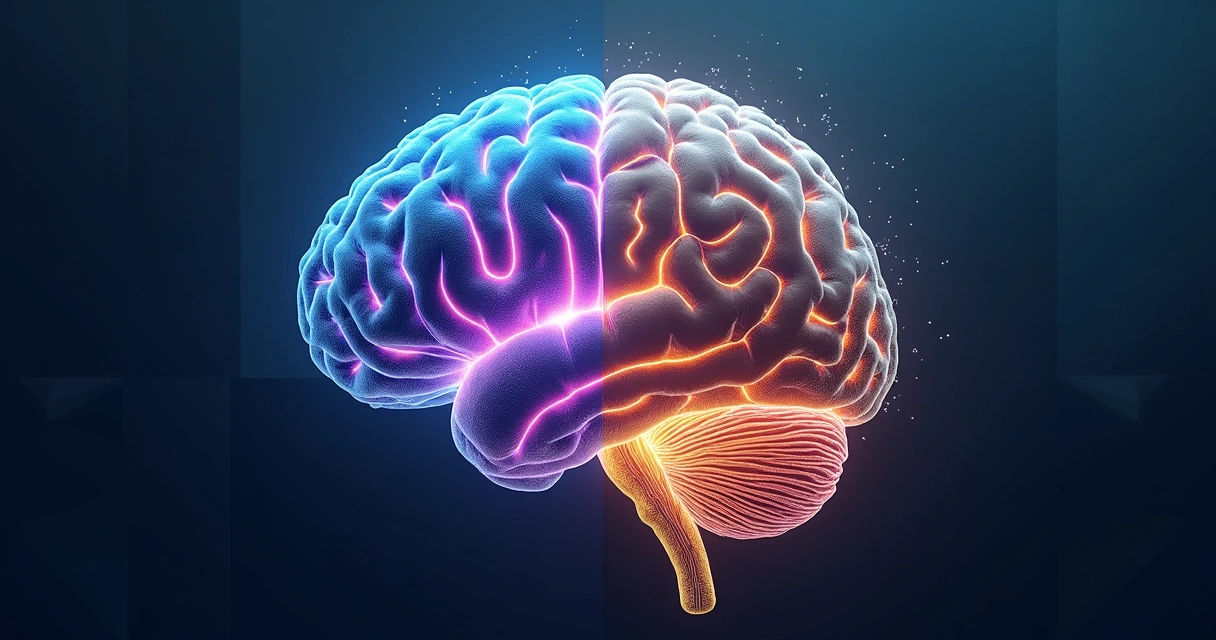 Ilustração do cérebro humano com conexões neuronais e cores vibrantes destacando regiões ativas.