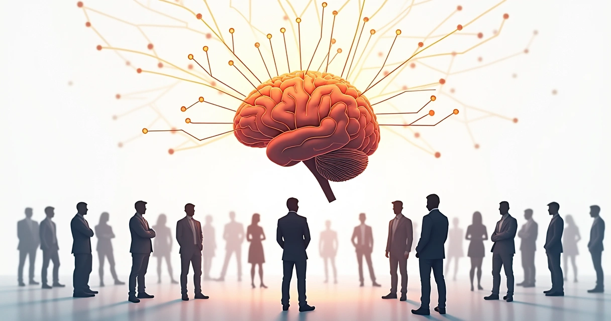 Ilustração de cérebro humano com conexões entre pessoas