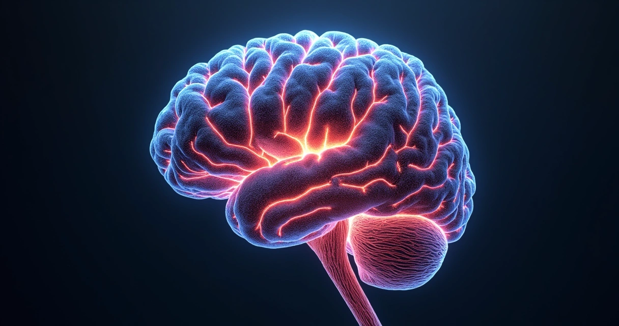 Desenho estilizado de cérebro mostrando conexões e redes neuronais coloridas 