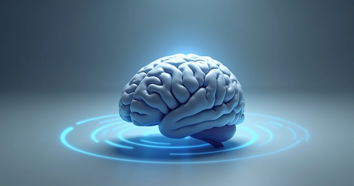Cérebro em estado relaxado com ondas suaves ao redor 