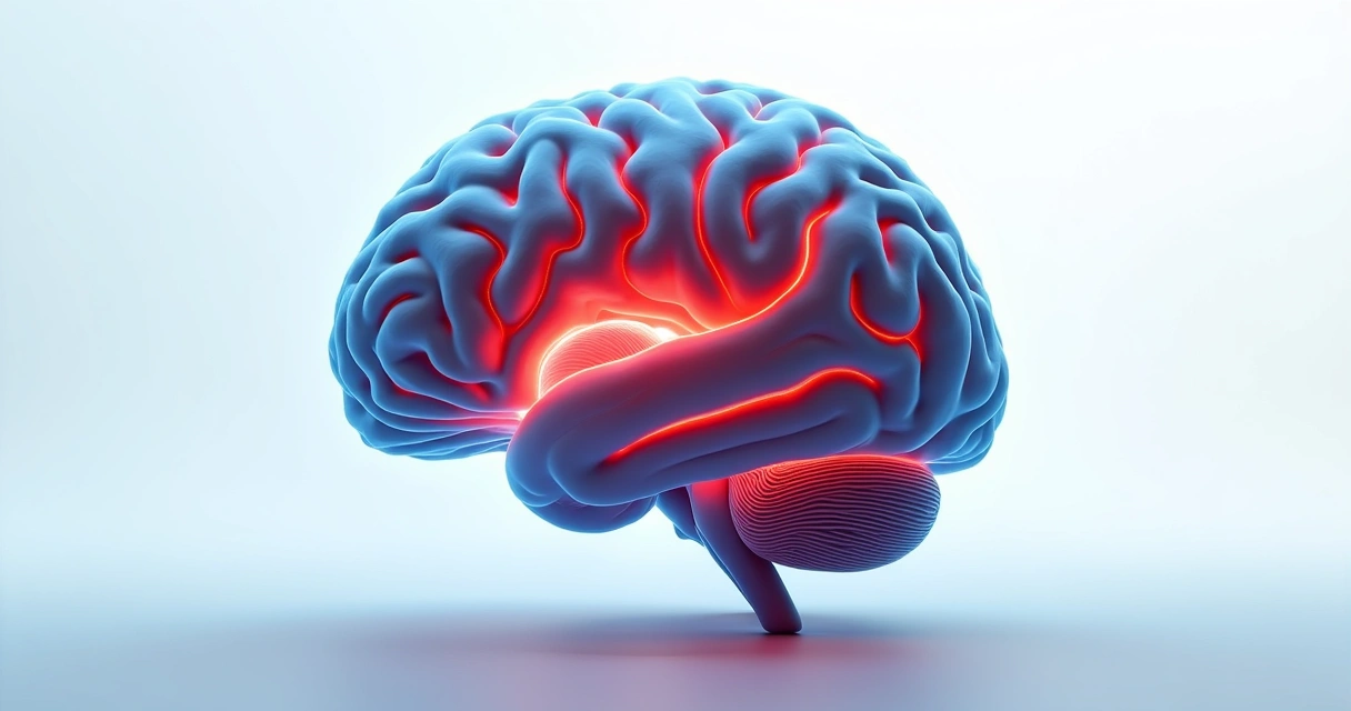 Ilustração do cérebro humano com áreas de emoção e raciocínio destacadas