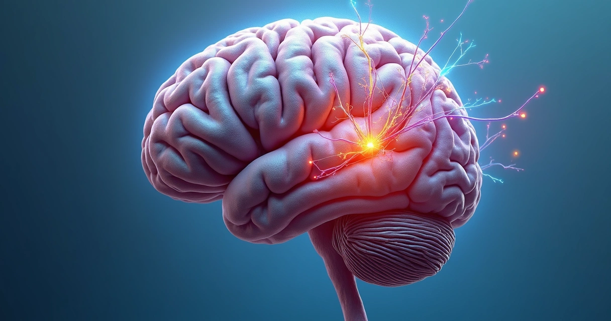 Ilustração do cérebro humano com áreas destacadas do sistema de recompensa. 