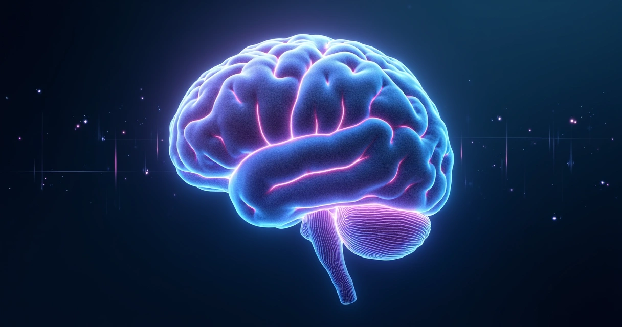 Cérebro humano relaxado com padrões de luz representando atividade neural