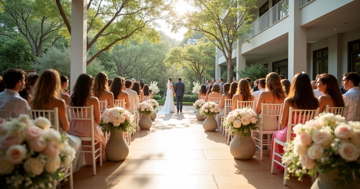 Cerimônia intimista de mini wedding integrada à natureza e arquitetura moderna 