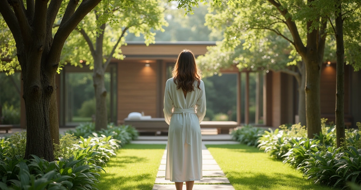 Noiva rodeada de árvores em jardim de spa urbano em São Paulo 