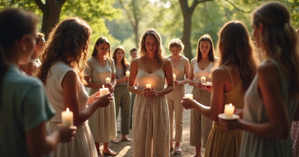 Grupo em cerimônia simples de despedida ao ar livre 