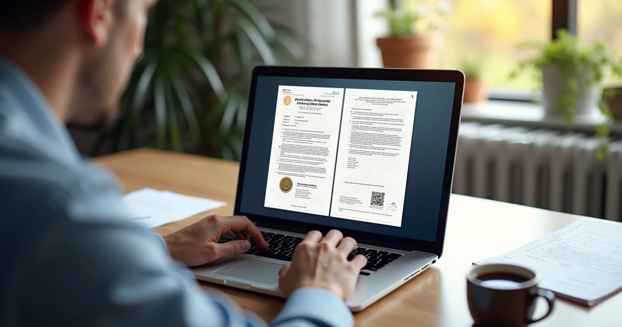 Pessoa consultando certidão de imóvel em um cartório digital 