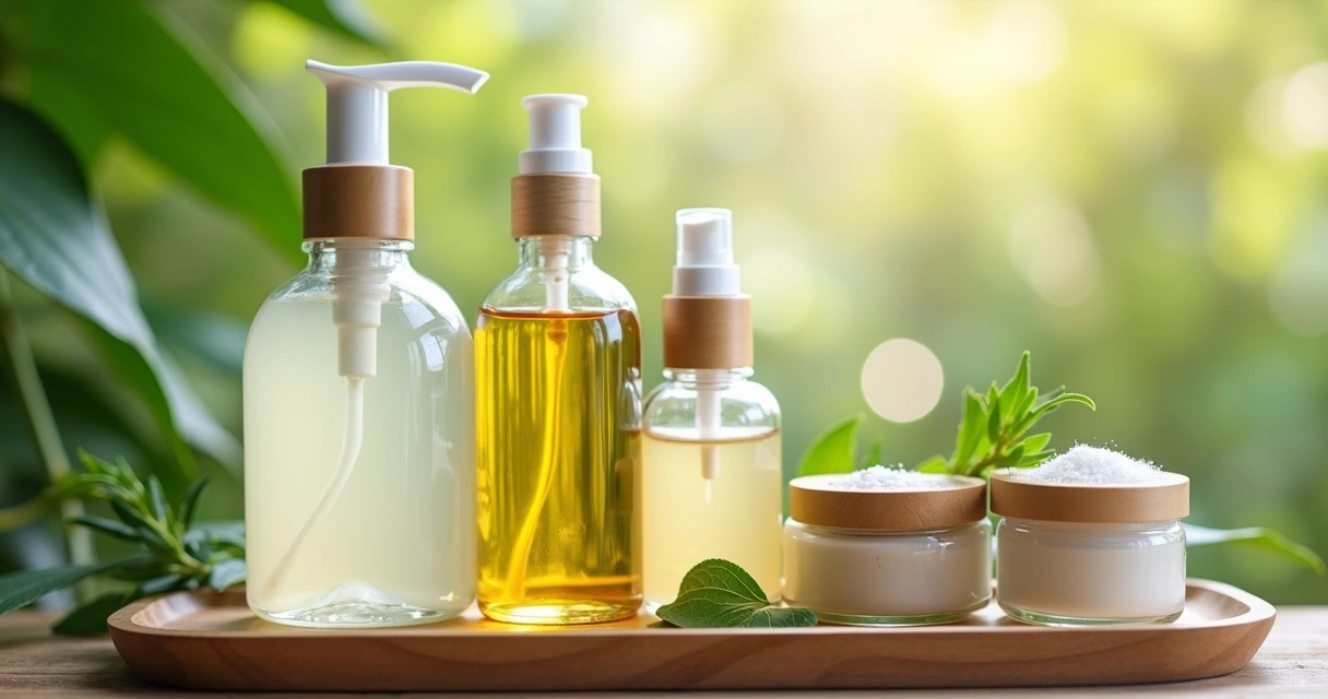 Frascos de cosméticos naturais com selo de certificação orgânica 