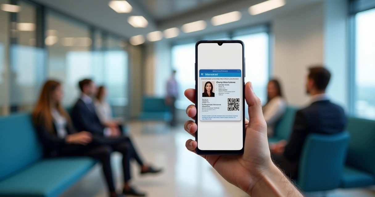 Pessoa mostrando a CNH digital no smartphone em um local público 