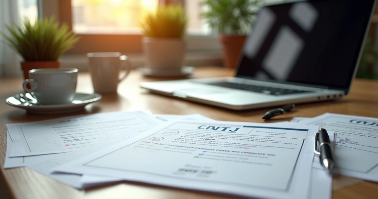 Certificado de CNPJ em uma mesa de escritório