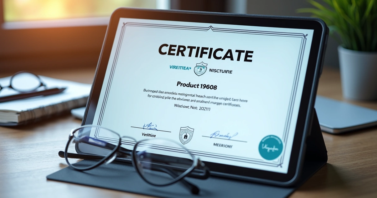 Certificado de curso online digital com detalhes de autenticação 