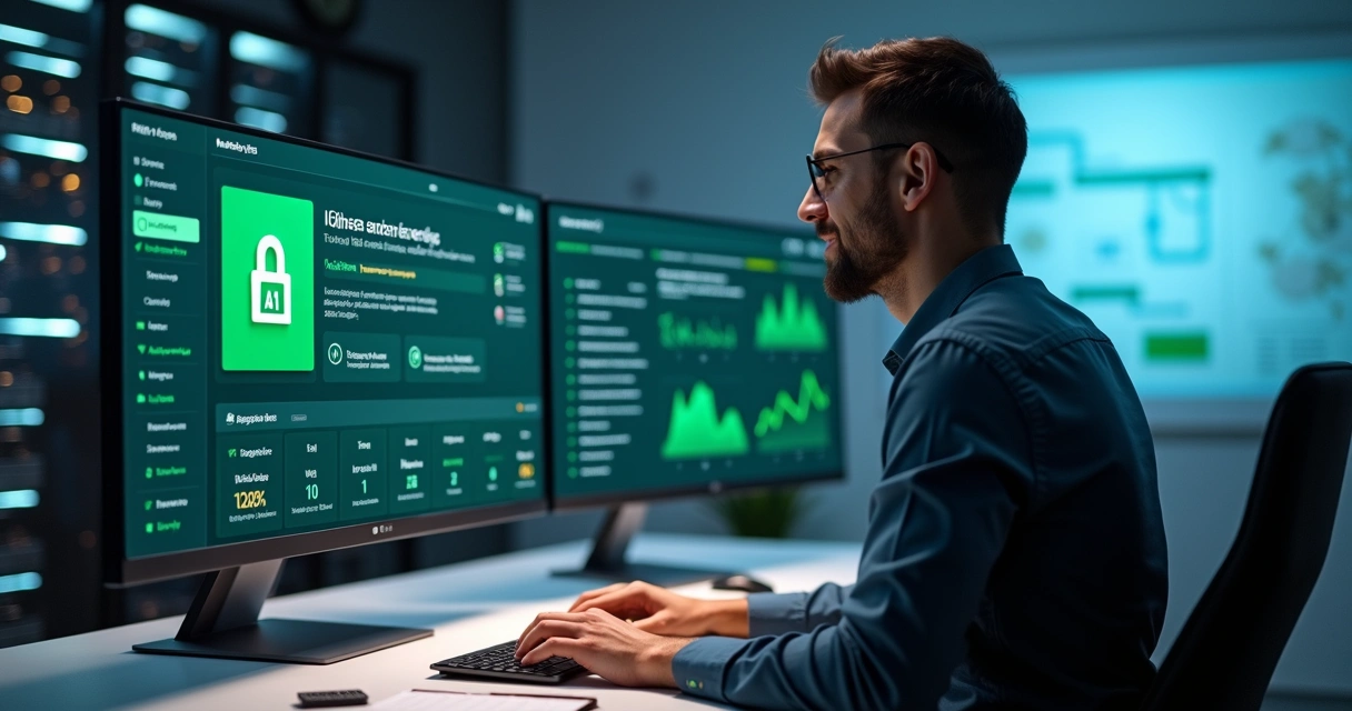 Gestor de TI analisando certificado digital A1 em painel de automação fiscal 