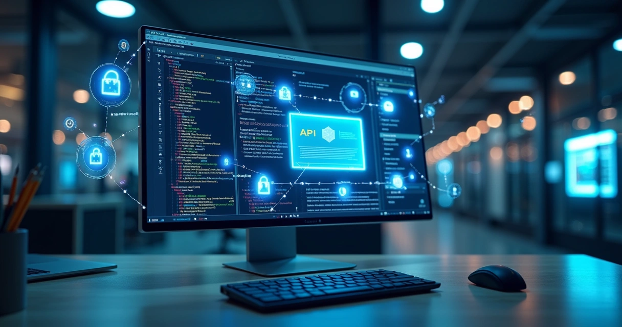 Computador com interface de código aberto mostrando integração de certificado digital A1 em backend seguro com gráficos e cadeado