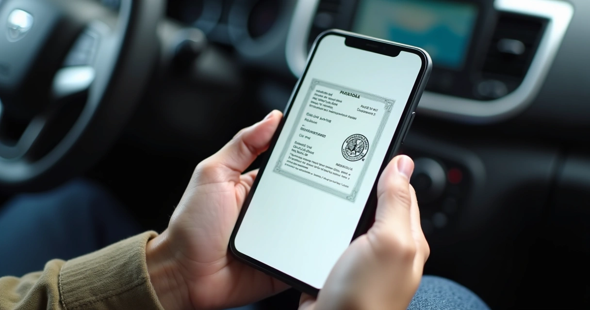 Pessoa segurando celular com documento CRLV digital na tela 