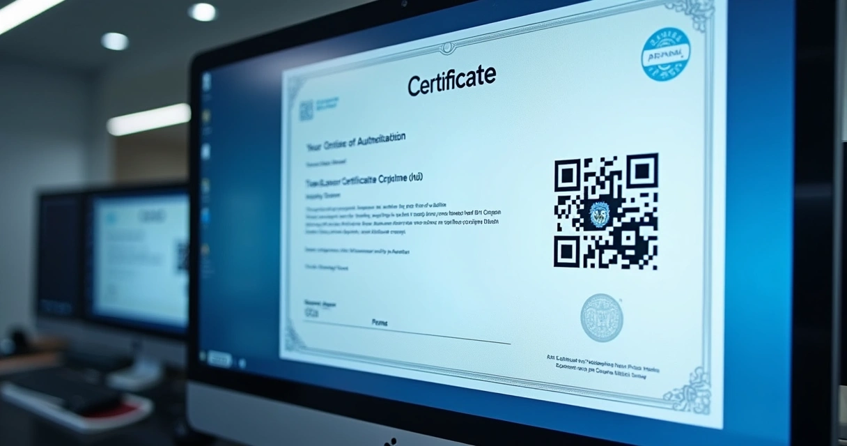 Certificado digital exibido em tela com QR Code de verificação 