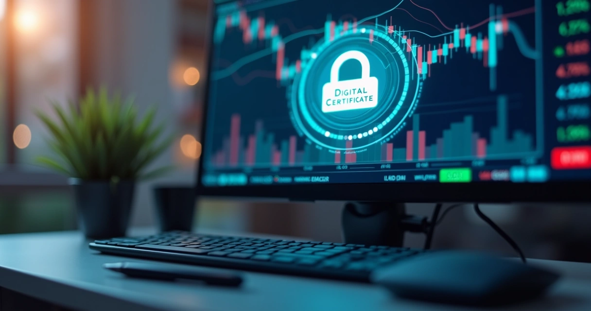 Certificado digital em tela de computador para assinatura fiscal