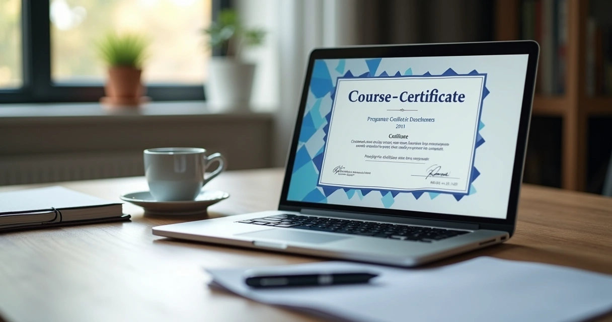 Certificado digital aberto em notebook sobre mesa de estudo 