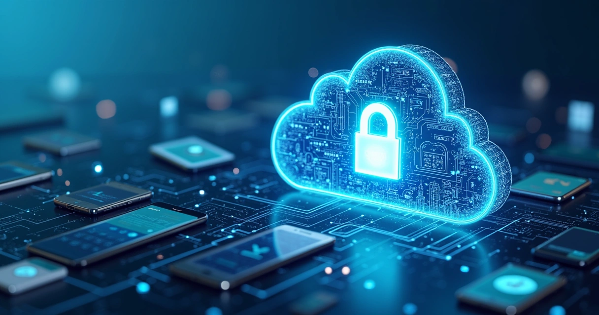 Representação de certificado digital na nuvem conectando dispositivos eletrônicos 