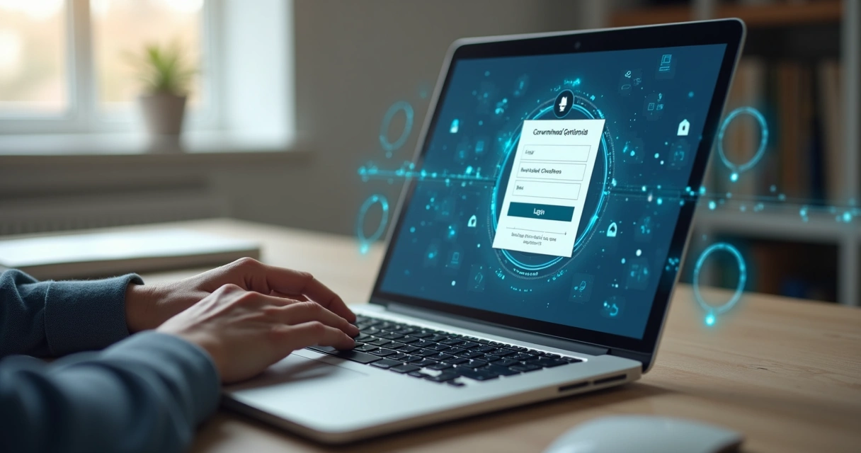 Profissional instalando certificado digital em notebook com tela de login governamental aberta 