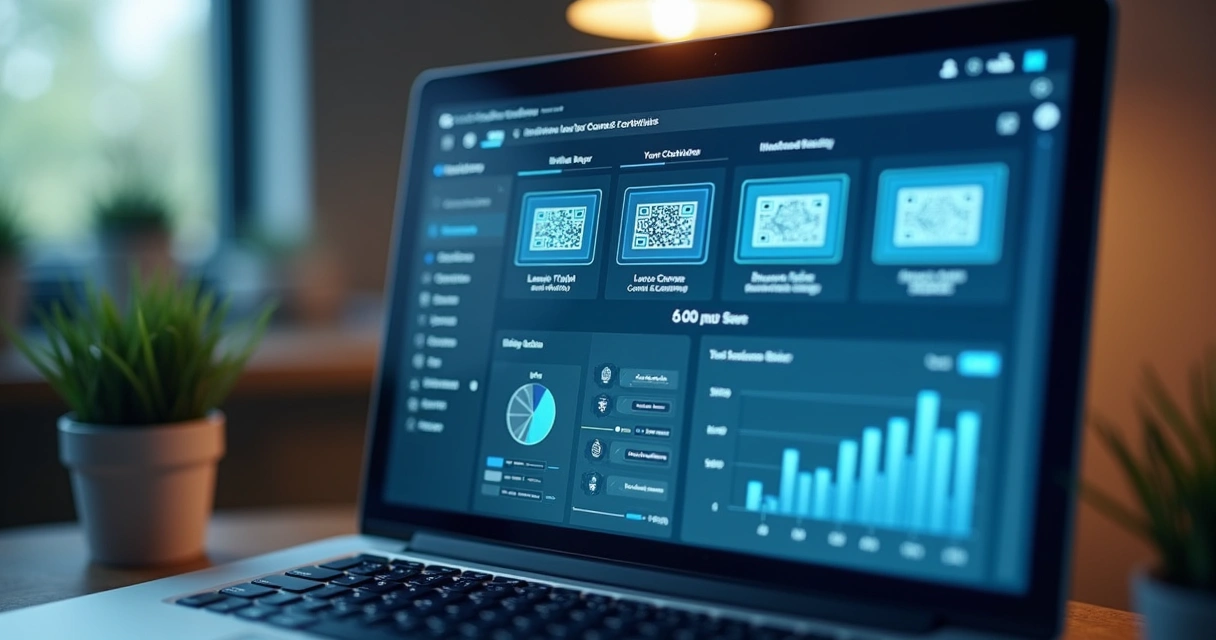 Tela de painel de plataforma EAD mostrando certificados digitais e QR Code