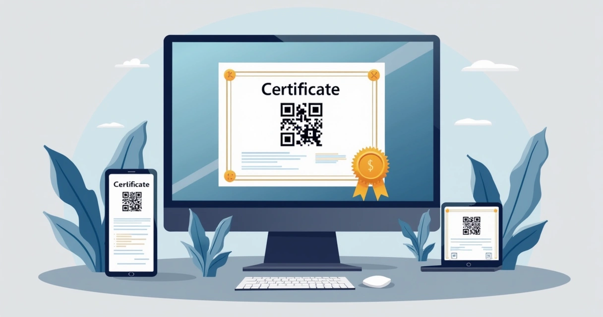 Certificado digital em tela de computador com QR Code