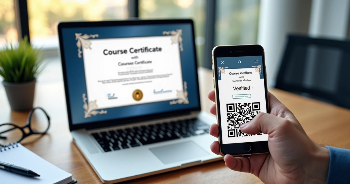 Certificado digital exibido em tela com QR code em destaque 